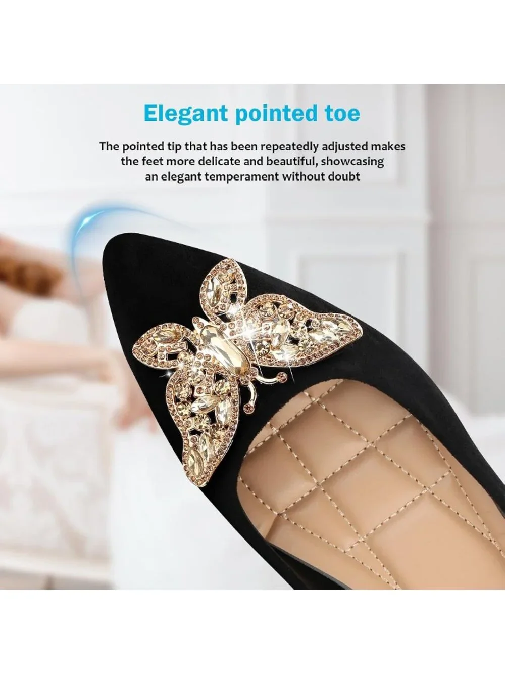Women's 06-Black Pointed Toe Pearl Flats Comfort Non Slip Soft Sole Office Shoes